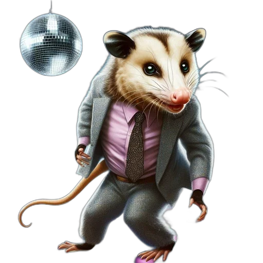 animal, jacket, concept art, possum, stylish, suit, dances, colorful transparent PNG cut-out