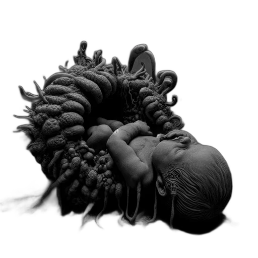 hair, crown, creature, flower, 3d render, photorealistic, concept art, infant transparent PNG cut-out