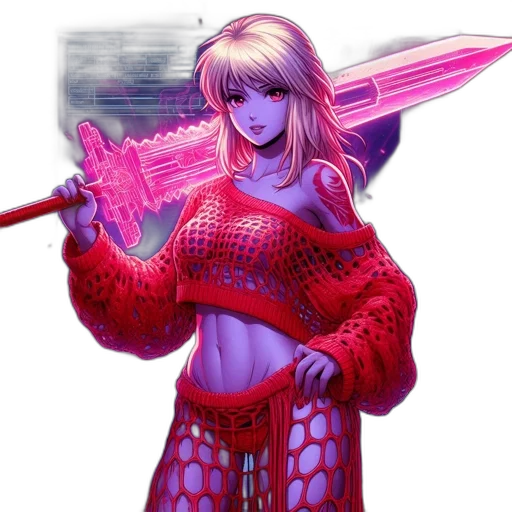 sword, weapon, staff, fantasy art, pixel art, concept art, cyberpunk, neon lights transparent PNG cut-out