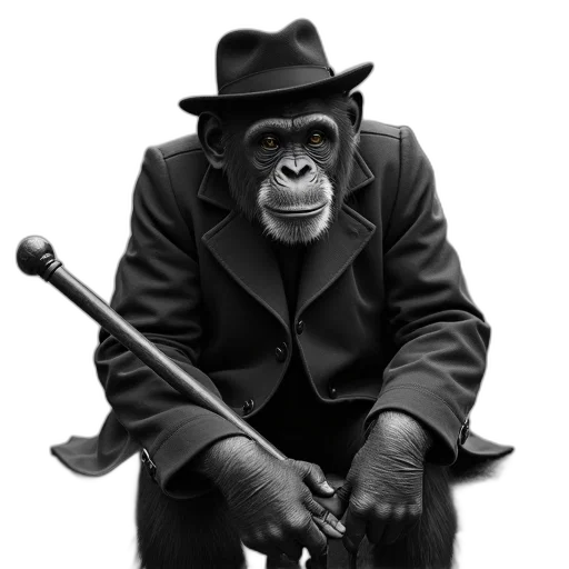 staff, animal, hat, photorealistic, concept art, black, white, photograph transparent PNG cut-out
