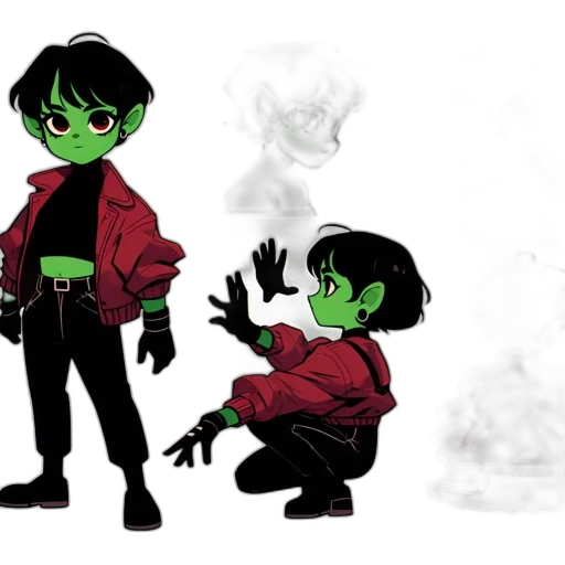 jacket, concept art, comic book art, cartoon, pixel art, fire, green, dark transparent PNG cut-out