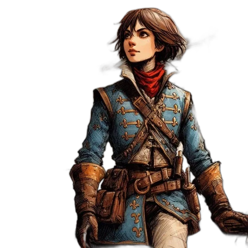 jacket, concept art, fantasy art, comic book art, watercolor, blue, determined, young transparent PNG cut-out