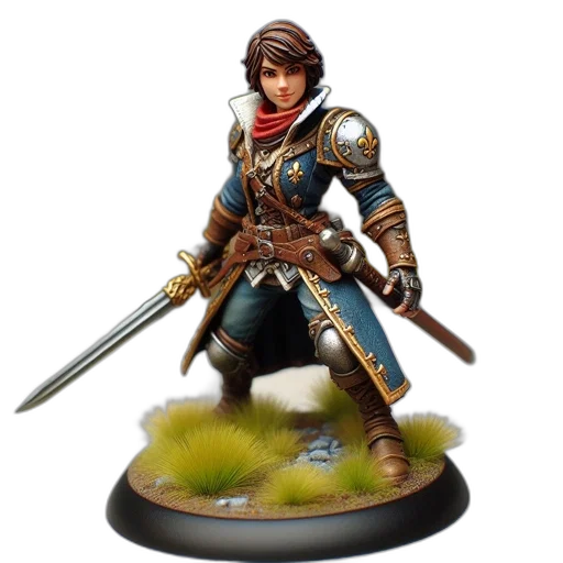 sword, fantasy art, concept art, 3d render, photorealistic, miniature, figurine, female transparent PNG cut-out