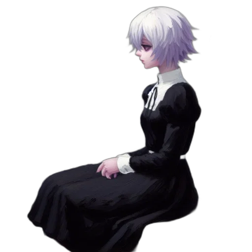 dress, staff, robot, creature, concept art, pixel art, anime, monochrome transparent PNG cut-out