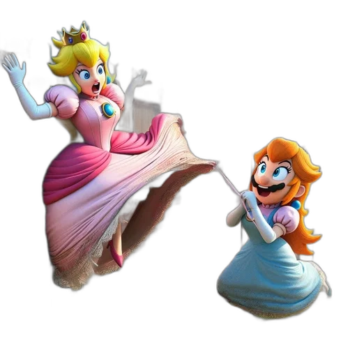 crown, dress, furniture, 3d render, concept art, two, princess, characters transparent PNG cut-out