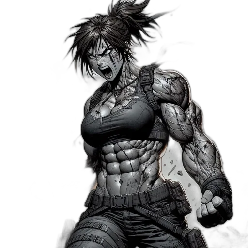 comic book art, concept art, cyberpunk, fantasy art, strong, athletic, woman, battles transparent PNG cut-out