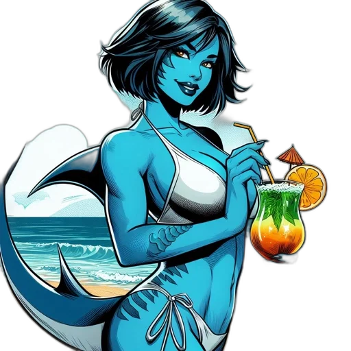 comic book art, concept art, fantasy art, cartoon, underwater, blue, blue-skinned, figure transparent PNG cut-out