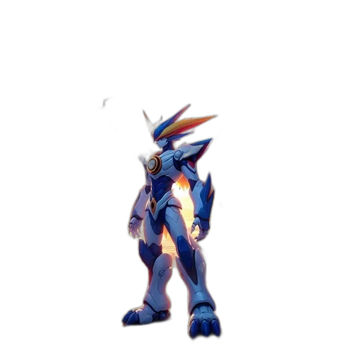 robot, dragon, creature, staff, concept art, pixel art, vaporwave, 3d render transparent PNG cut-out