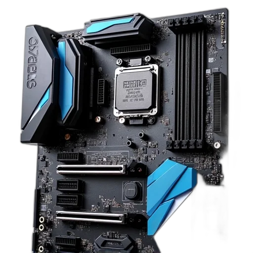 cyberpunk, blue, mother, board, integrated, ports, mainboard, top transparent PNG cut-out