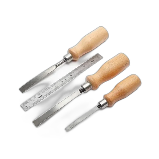 staff, weapon, set, three, wooden-handled, chisels, metal, blades transparent PNG cut-out