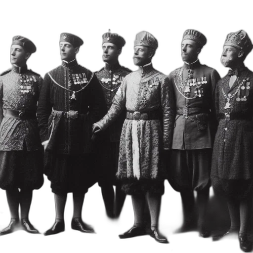 staff, crown, concept art, six, men, diverse, decorated, uniforms transparent PNG cut-out