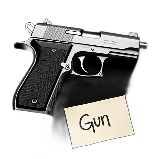 weapon, photorealistic, 3d render, silver, handgun, black, grip, lying transparent PNG cut-out