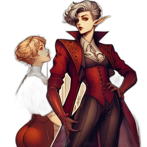 staff, jacket, concept art, fantasy art, comic book art, watercolor, red, dark transparent PNG cut-out