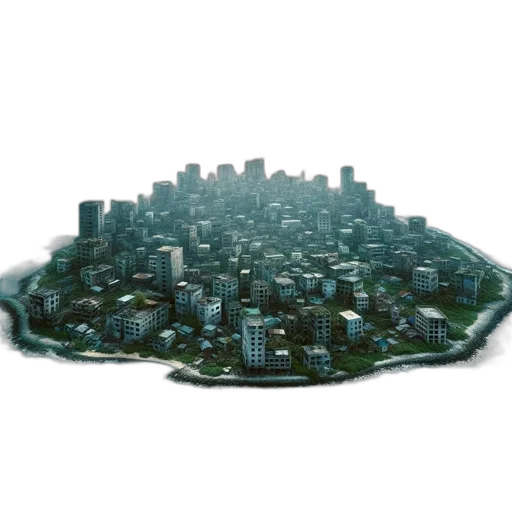 building, crown, 3d render, concept art, pixel art, vaporwave, fog, city street transparent PNG cut-out