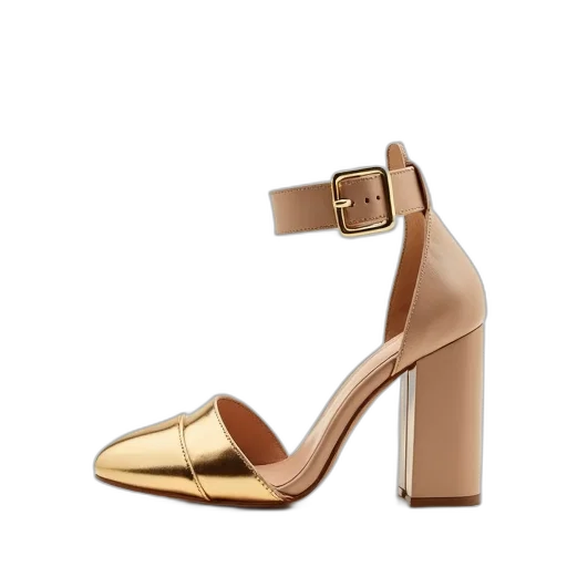 shoes, golden, earth tones, pair, beige, high-heeled, sandals, metallic transparent PNG cut-out