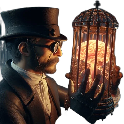 hat, mask, face, staff, concept art, 3d render, photorealistic, fantasy art transparent PNG cut-out