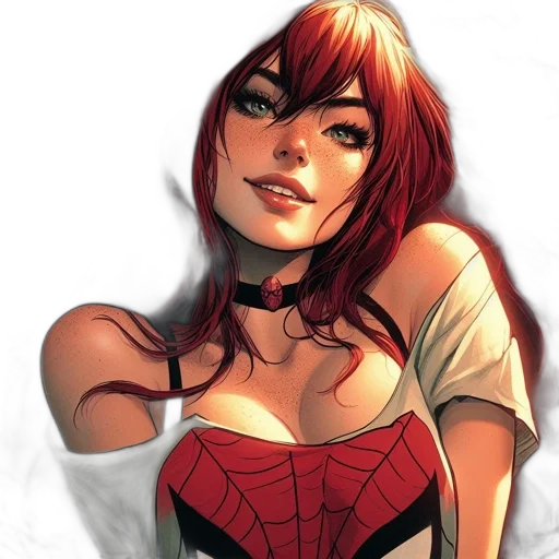 comic book art, concept art, fantasy art, photorealistic, red, female, character, vibrant transparent PNG cut-out