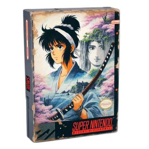 anime, vaporwave, comic book art, concept art, antique-looking, snes, cartridge, features transparent PNG cut-out