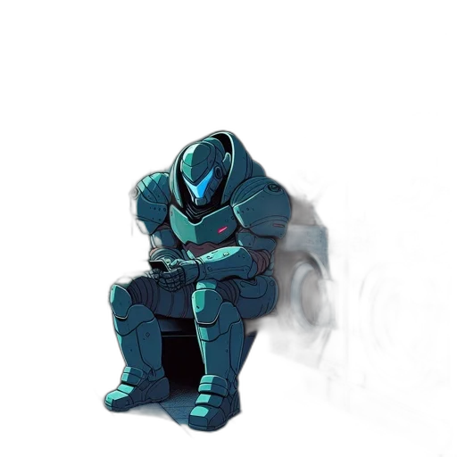 robot, jacket, mask, weapon, concept art, watercolor, pixel art, cyberpunk transparent PNG cut-out