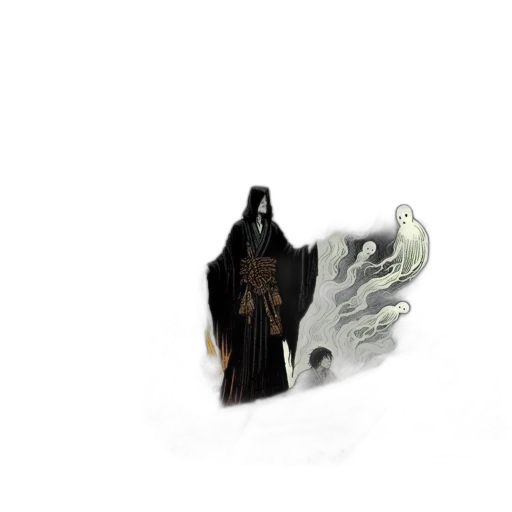 mask, jacket, staff, weapon, concept art, 3d render, fantasy art, comic book art transparent PNG cut-out