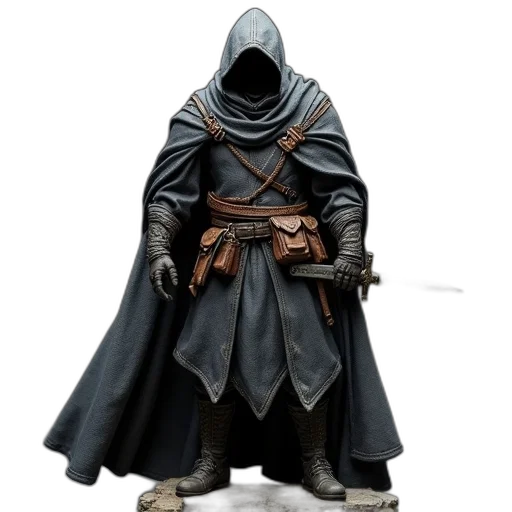 jacket, mask, sword, staff, concept art, fantasy art, 3d render, photorealistic transparent PNG cut-out