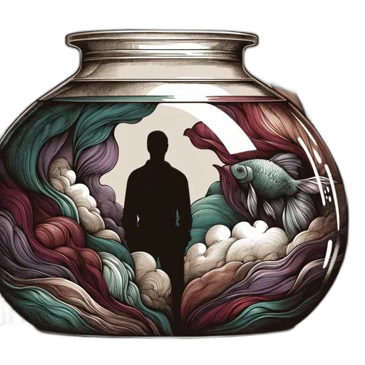 bottle, watercolor, concept art, pixel art, fantasy art, dark, elaborate, fishbowl transparent PNG cut-out