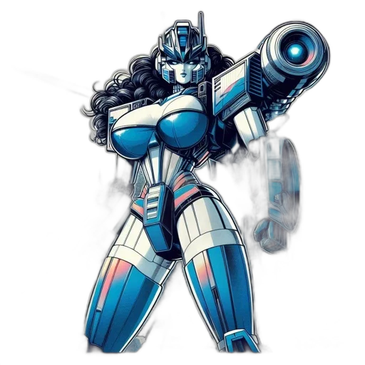 robot, weapon, concept art, comic book art, cartoon, pixel art, blue, futuristic transparent PNG cut-out