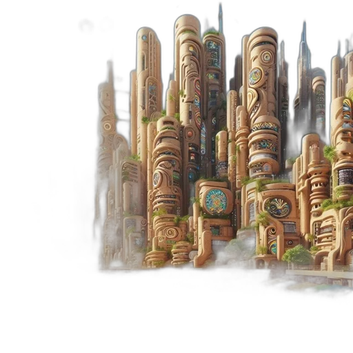 concept art, fantasy art, 3d render, watercolor, fog, city street, outer space, earth tones transparent PNG cut-out