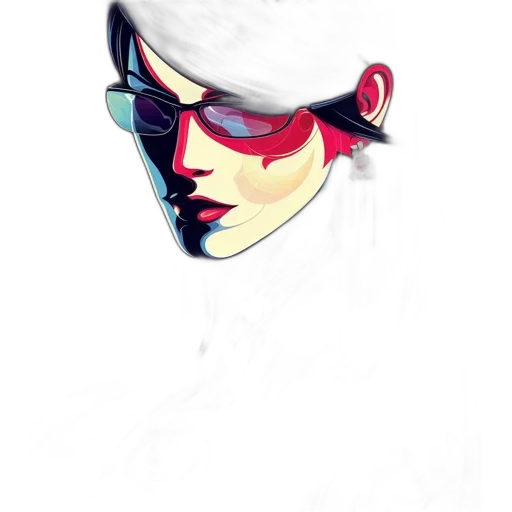 hat, face, concept art, cyberpunk, watercolor, comic book art, red, colorful transparent PNG cut-out