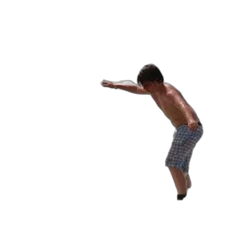 3d render, pixel art, young, boy, plaid, shorts, attempting, surf transparent PNG cut-out