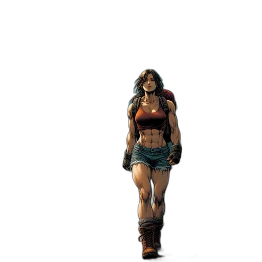 weapon, concept art, 3d render, pixel art, comic book art, woman, walks, through transparent PNG cut-out