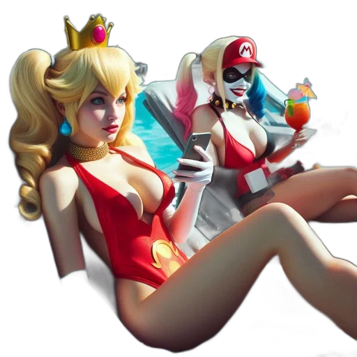 concept art, 3d render, comic book art, fantasy art, two, women, relax, beside transparent PNG cut-out