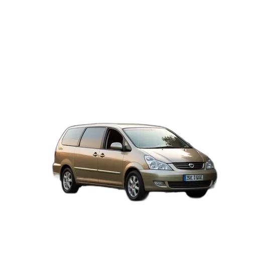 car, 3d render, photorealistic, beige, minivan, parked, driveway transparent PNG cut-out