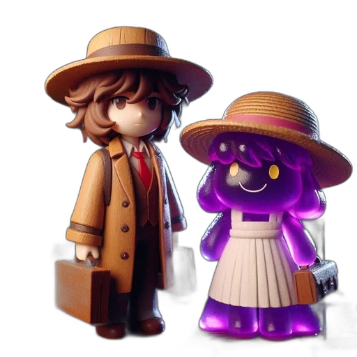 hat, 3d render, concept art, two, animated, characters, one, dressed transparent PNG cut-out