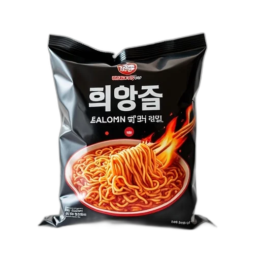 food, photorealistic, fire, package, korean, instant, noodles, black transparent PNG cut-out