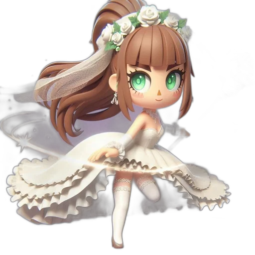 dress, staff, crown, flower, 3d render, concept art, fantasy art, anime transparent PNG cut-out