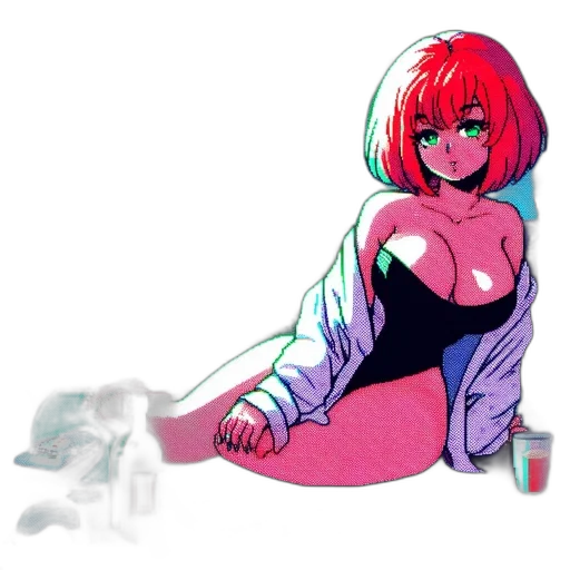 jacket, bottle, robot, dress, cyberpunk, vaporwave, concept art, pixel art transparent PNG cut-out