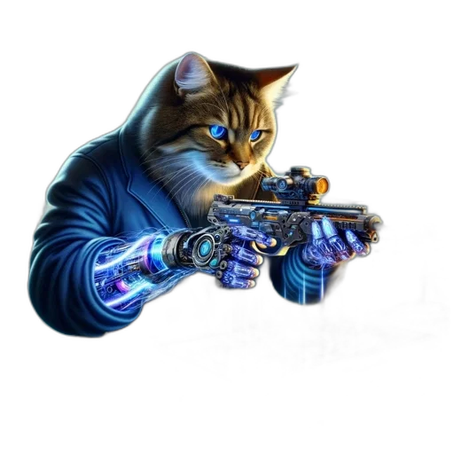 weapon, animal, staff, robot, cyberpunk, concept art, pixel art, vaporwave transparent PNG cut-out