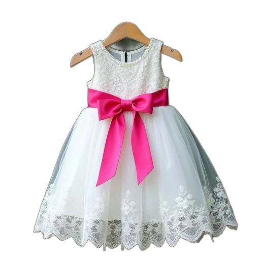 dress, 3d render, child, lace, bodice, pink, ribbon, tied transparent PNG cut-out