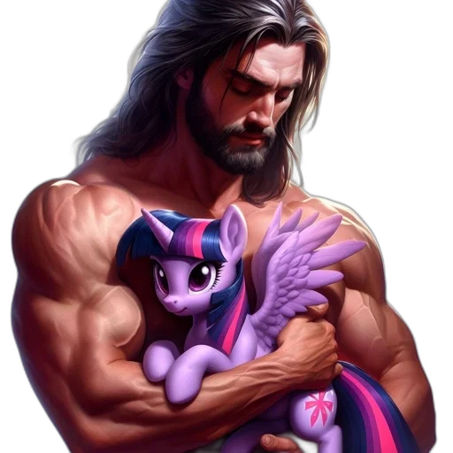 fantasy art, vaporwave, concept art, cyberpunk, muscular, figure, beard, holds transparent PNG cut-out