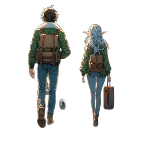 jacket, concept art, watercolor, anime, comic book art, blue, green, pastel transparent PNG cut-out