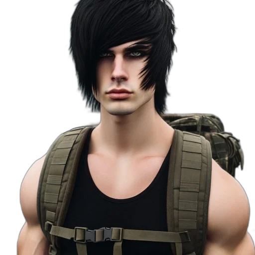 jacket, face, weapon, hair, 3d render, photorealistic, concept art, fantasy art transparent PNG cut-out