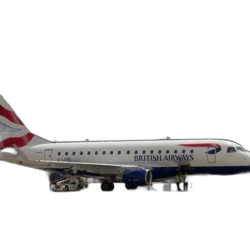 staff, 3d render, british, airways, airplane, parked, tarmac, front transparent PNG cut-out