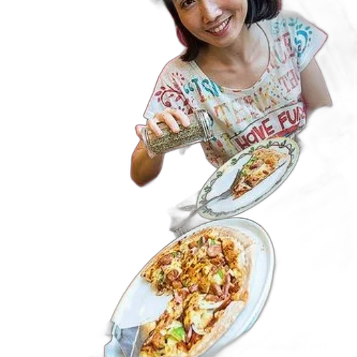 food, weapon, jewelry, photorealistic, 3d render, woman, enjoys, meal transparent PNG cut-out