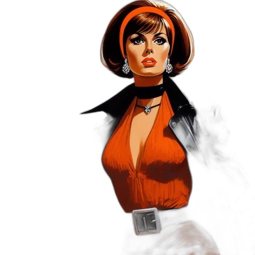 dress, comic book art, concept art, photorealistic, fantasy art, red, woman, 1960s-70s transparent PNG cut-out
