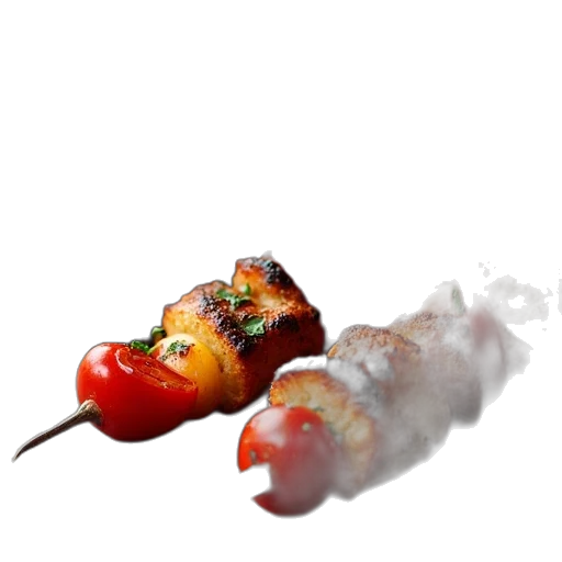 food, weapon, staff, photorealistic, 3d render, fire, kebabs, tomatoes transparent PNG cut-out