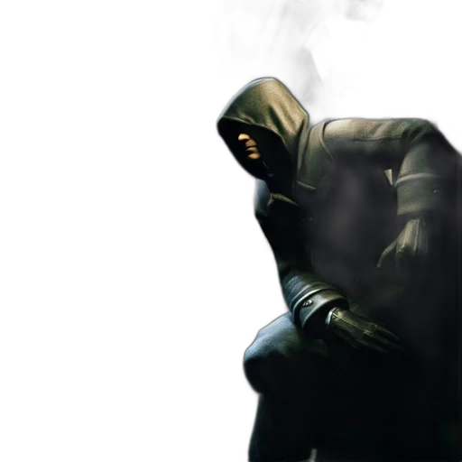 jacket, mask, weapon, face, concept art, comic book art, 3d render, photorealistic transparent PNG cut-out