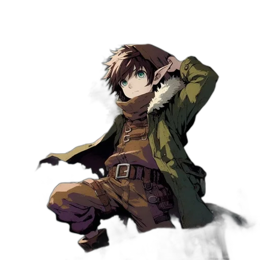 jacket, weapon, animal, staff, concept art, pixel art, anime, fantasy art transparent PNG cut-out
