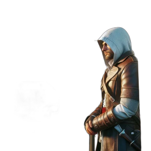 jacket, sword, staff, weapon, concept art, fantasy art, comic book art, 3d render transparent PNG cut-out