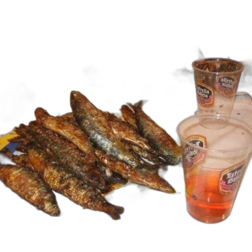 food, animal, photorealistic, plate, grilled, fish, sits, table transparent PNG cut-out